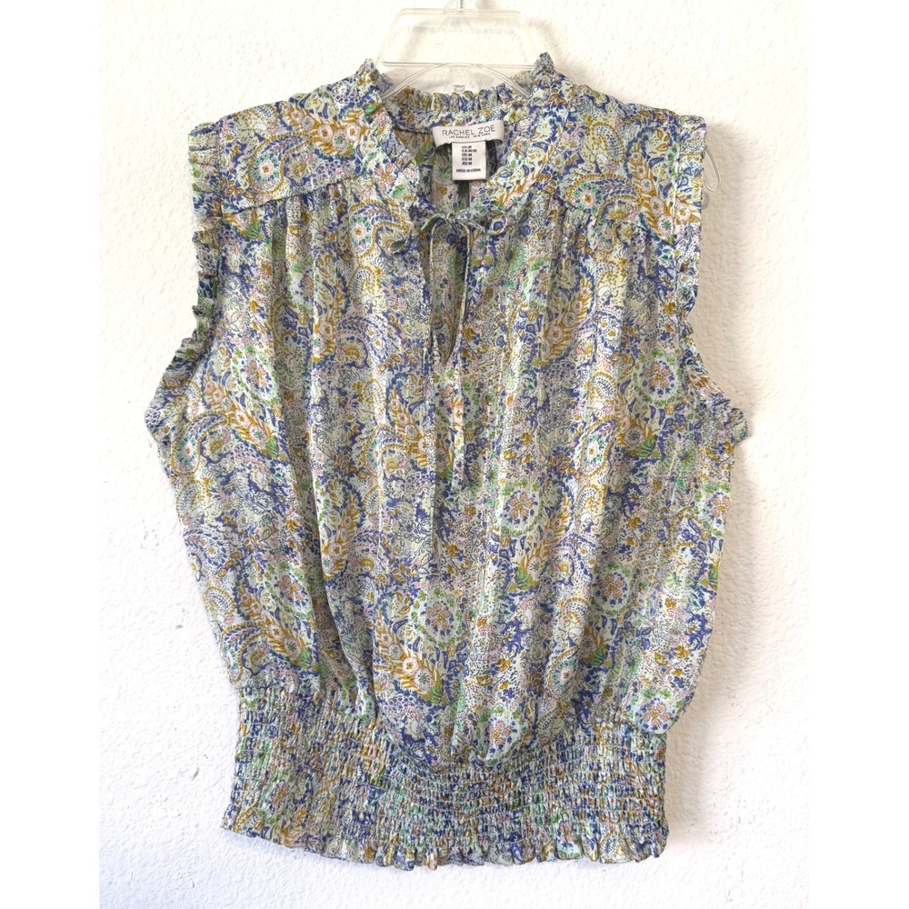 Rachel Zoe Blouse‎ Medium Floral Sleeveless Smocked Waist Cottagecore Feminine